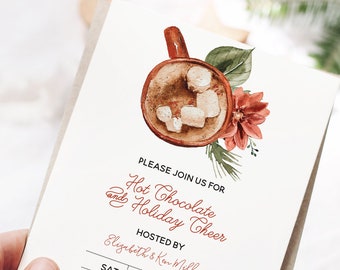 Christmas hot chocolate party, hot cocoa party, cookie exchange holiday party invitation, xmas invitation template, instant download invite