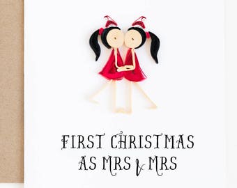 first christmas as mrs and mrs anniversary card, custom anniversary, custom holiday card, 1st anniversary card, first, quilled greeting card