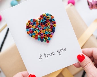 valentines day card, cute i love you card, cute valentine card, love card for him, kids birthday cards, paper quilling, quilled card