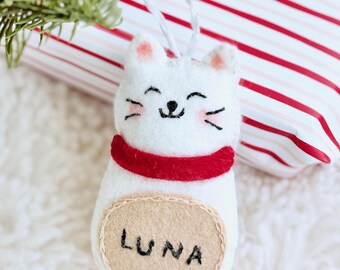 Custom Cat Ornament, Handmade Felt Ornaments, Personalized Stocking Tags, Cat Mom Gifts