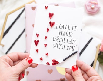 I love you card. Tiny paper hearts. Coldplay song lyrics. Cute gift for husband, wife, boyfriend, girlfriend, engaged couple, music lovers