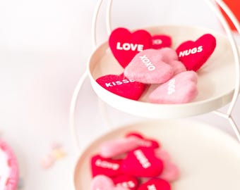 Sweetheart Felt Candy Hearts: Pink and Red Valentine Tiered Tray Decor