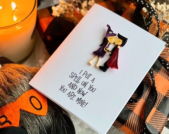 Ho messo un incantesimo su di te Carta d'amore di Halloween. Carta Hocus pocus. Biglietto anniversario Halloween 2022. Biglietto di compleanno di Halloween per la fidanzata