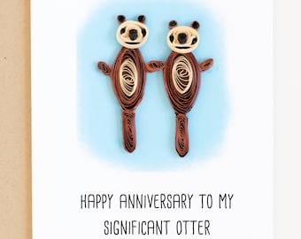 otter card, paper quilling, quilled card, custom greeting card, happy anniversary card, girlfriend gift