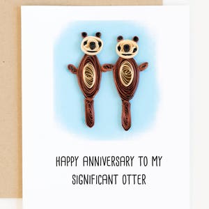 Tarjeta de nutria, quilling de papel, tarjeta con filigrana, tarjeta de felicitación personalizada, tarjeta de feliz aniversario, regalo para novia