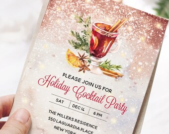 Invito modificabile per un cocktail party festivo, Invito per una festa natalizia per adulti, Invito per un cocktail natalizio, Rendere gli spiriti luminosi