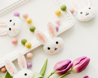 Easter Garland, Bunny Garland, Pastel Rainbow Felt Garland, Spring Banner, Easter mantel decor