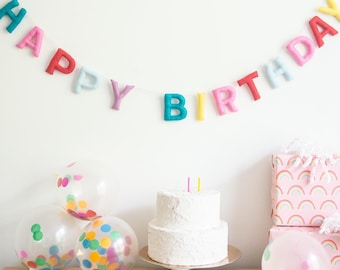 Felt Happy Birthday Banner, Wool Garland, Eco Friendly Garland, Felt Letters, Felt Garland, Birthday Decorations