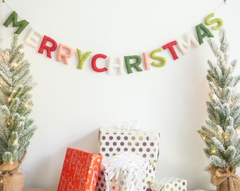Christmas Mantle Garland, Felt Christmas Garland for Mantle, Merry Christmas Garland, Christmas Mantel decoration