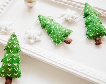 Christmas Tree Garland, Felt Christmas Decorations, Christmas Mantle Garland, Christmas Mantel Decor
