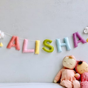 felt name banner pastel rainbow theme with clouds custom baby name garland newborn name sign neutral nursery high chair banner image 5