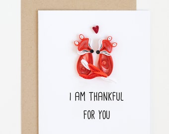Thanksgiving-Karte. Papier Fuchs Paar. Grußkarte und Kunst alle in einem. Perfektes Geschenk, um Dank an Ihre Frau, Ehemann, Ehepartner, Partner zu geben