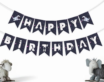 space theme birthday party banner, personalized printable happy birthday banner, bunting baby shower banner, space party decorations