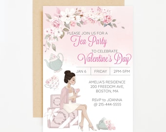 Invito al tea party di San Valentino, inviti per il giorno di Galentine, invito alla festa di San Valentino, invito al tea party per baby shower, stampabile