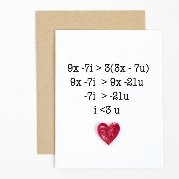 cute I love you card. funny math gift. mathematics equation quilled greeting card for nerds, geeks. husband, boyfriend birthday, anniversary