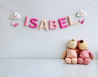 Felt Name Banner, Nursery Name Sign Girl, Blush Pink Wall Art, Baby Girl Shower Banner, Toddler Girl Room Decor