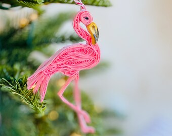 Flamingo christmas ornament, tropical christmas ornament, hawaii christmas ornament, hawaiian ornament, pink holiday tree ornament