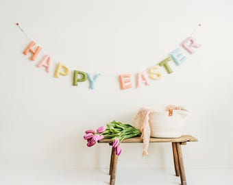 Pastel Felt Easter Garland : Spring Fireplace Mantel or Nursery Shelf Decor