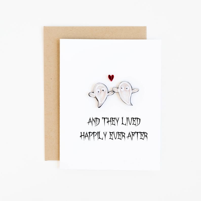 Halloween Wedding Card. Paper ghosts. Spooky themed wedding. Con Halloween Wedding Card. Paper ghosts. Spooky themed wedding. Con