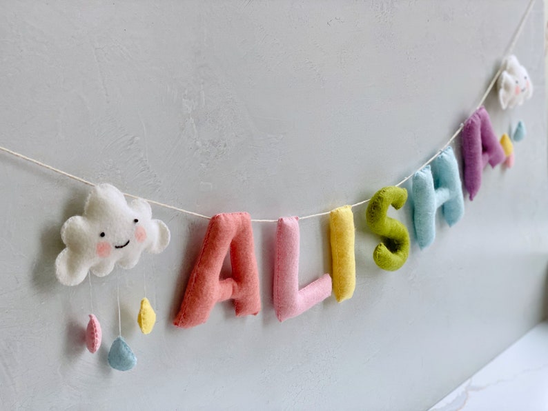 cute rainbow themed nursery name banner