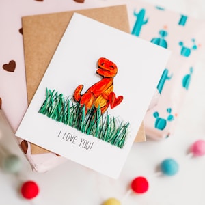 Verjaardagskaart dinosaurus, T-Rex-kaart, filigraankaart, ik hou van je verjaardagskaart, grappige verjaardagskaart voor vriend