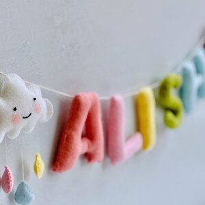 felt name banner pastel rainbow theme with clouds custom baby name garland newborn name sign neutral nursery high chair banner image 8