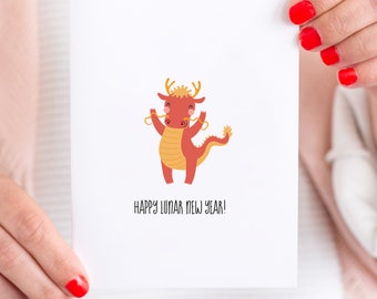 Happy Lunar New Year 2024 Card, Year of the dragon card, Chinese New Year 2024 Card, Cute Dragon Card Set, Dragon Zodiac Greeting Card