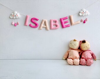 Felt Name Banner, Nursery Name Sign Girl, Blush Pink Wall Art, Baby Girl Shower Banner, Toddler Girl Room Decor