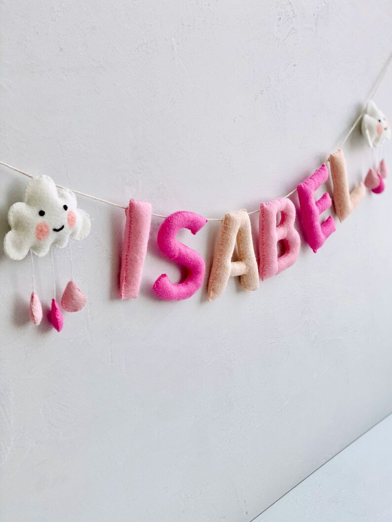 Felt Name Banner, Nursery Name Sign Girl, Blush Pink Wall Art, Baby ...