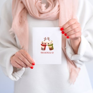 Asian Christmas Card, Cute Card for boba tea lovers, Funny Kawaii Holiday Card, Bubble tea Christmas Card, Card for bestie, best friend image 4