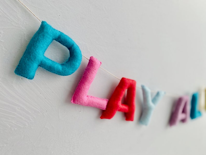 Playroom Sign, Play Sign, Felt Wall Hanging, Felt Letters, Toddler Boy Playroom, Boys Playroom Decor image 5