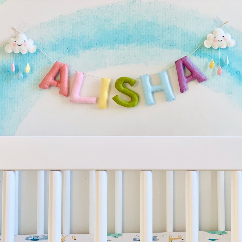 Baby Name Banner, Felt Name Banner, Nursery Wall Art, Baby Shower Gift, Newborn Baby Girl Gift image 2