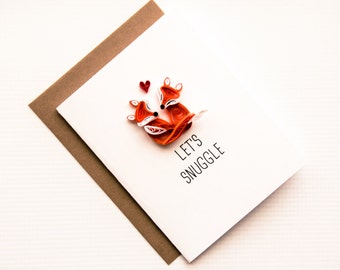 couple card, cute I love you card. snuggle me card. someone special birthday card. quilled card for husband, boyfriend birthday, anniversary