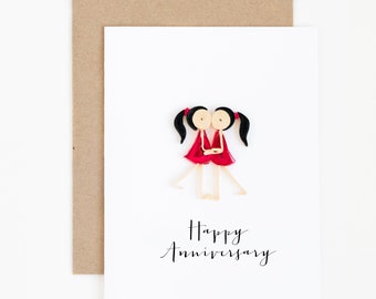 lesbian anniversary cards, custom anniversary, custom holiday card, paper quilling cards, quilled love card, congratulations card