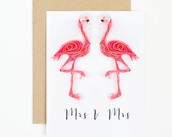 Lesbian Couple Card - Lesbian Wedding Card - Mrs and Mrs - Lesbian Shower Gift - Pink Flamingo Lesbian Pride Gift - lgbt Gay Wedding Card