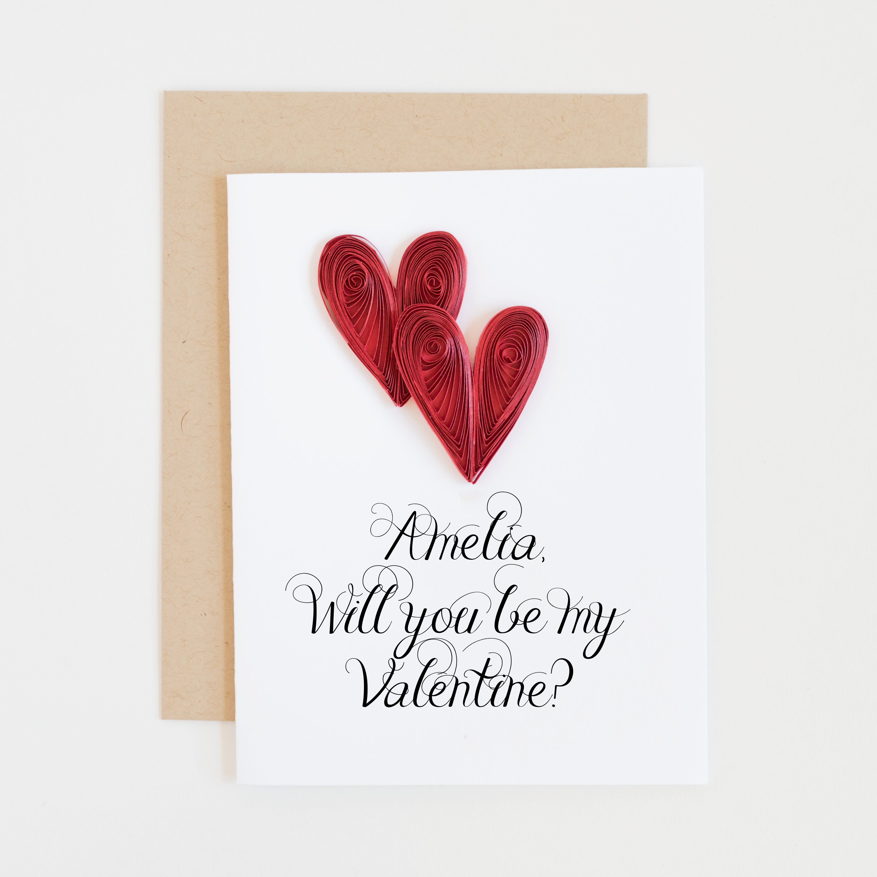 personalized love card. two hearts made with paper. any occasion- birthday,  anniversary. cute gift for husband wife, girlfriend boyfriend