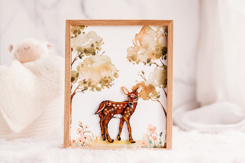 Baby Deer Art, Deer Nursery Decor, Woodland Nursery Decor Girl, Quilling Wall Art, Woodland Friends Baby Shower, Newborn Gifts image 2