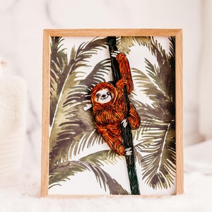Sloth Art, Quilled Paper Art, Jungle Baby Room, Jungle Theme Nursery, 1 Year Old Boy gift