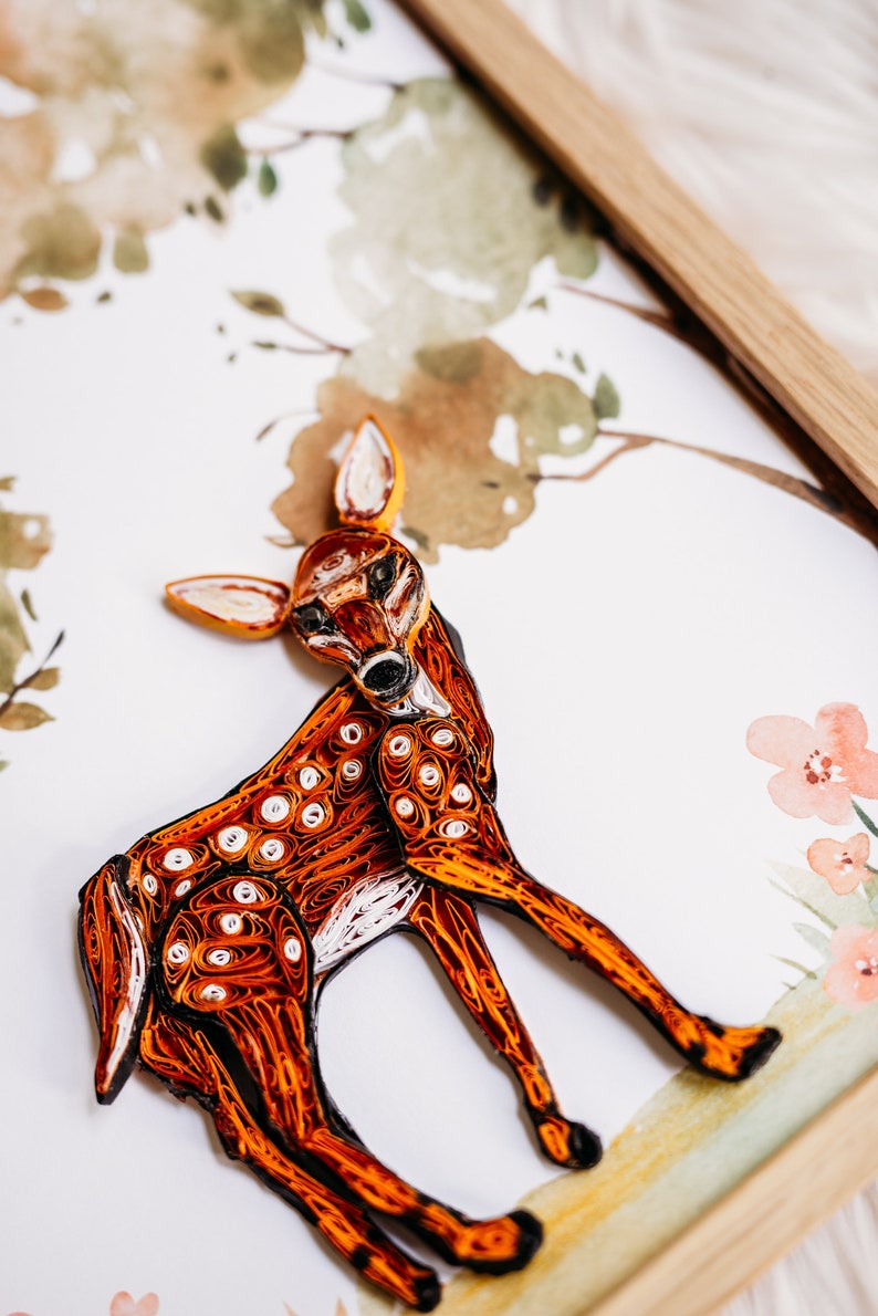 Baby Deer Art, Deer Nursery Decor, Woodland Nursery Decor Girl, Quilling Wall Art, Woodland Friends Baby Shower, Newborn Gifts image 6