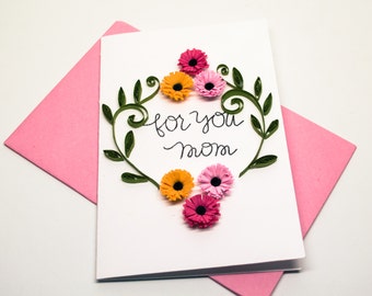 Mother's day card for wonderful mother. Paper flowers in pastel colors. Present for mothers day brunch party from son daughter step kids