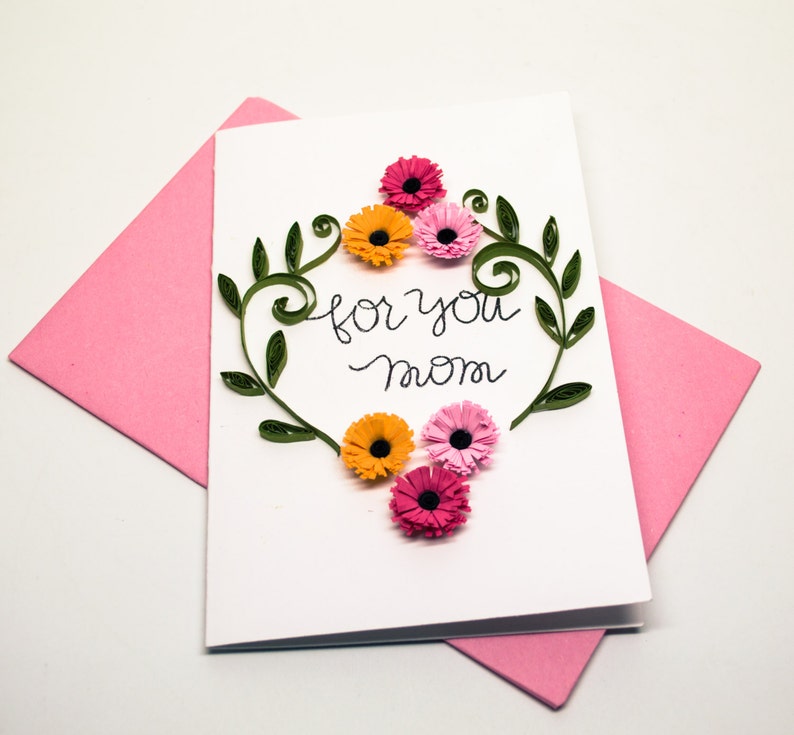 Mother's day card for wonderful mother. Paper flowers in pastel colors. Present for mothers day brunch party from son daughter step kids image 1