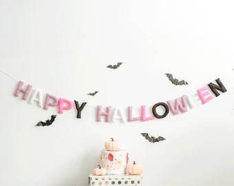 Striscione di Halloween in feltro, ghirlanda di lettere di Halloween in feltro, decorazioni di Halloween dai colori pastello