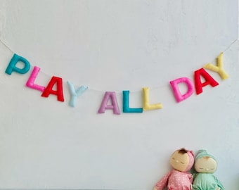 Regenbogen Filzgirlande, Spielzimmer-Wand-Dekor, Spiel-Ganz-Tag-Schild