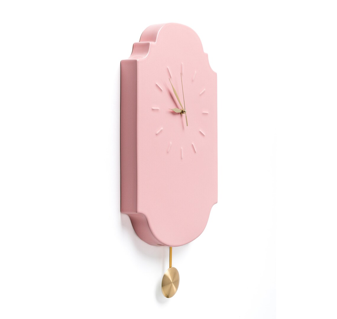 Large Wall Clock Pink Wall Clock With Pendulum Ceramic Retro Etsy