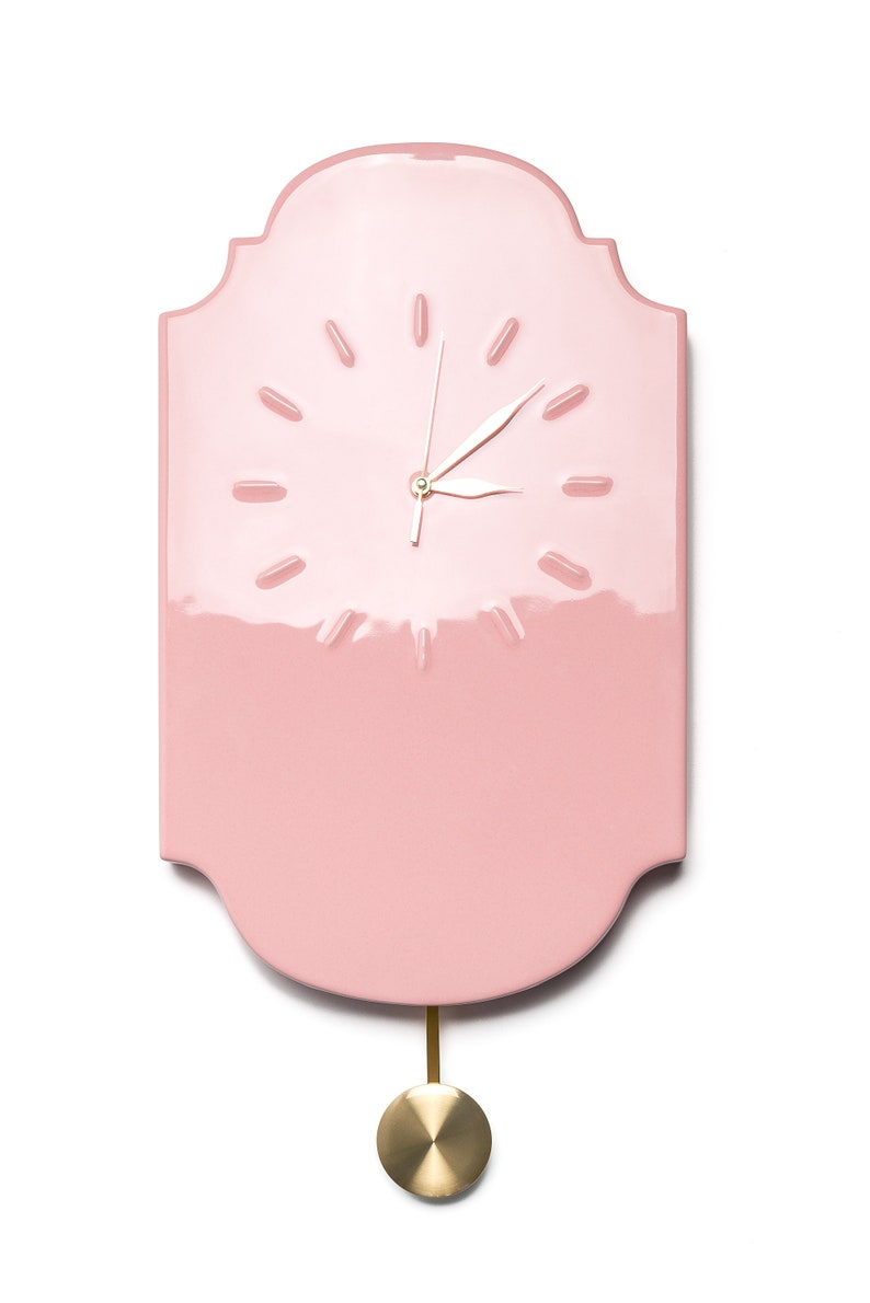 Large wall clock pink wall clock with pendulum ceramic retro Etsy