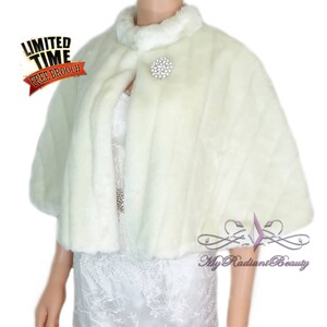 Faux Fur Wrap, Faux Fur Stole, Ivory Bridal Cape, Bridal Fur Stole, Mink Fur Cape, Bridal Wrap, Faux Fur Shrug, Fox Fur Shawl MC108-IVY