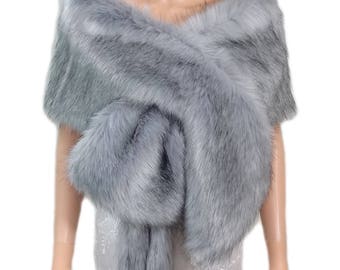 Faux Fur Wrap, Grey Chinchilla Faux Fur Stole, Faux Fur Shawl, Bridal Fur Shrug, Fox Fur, Wedding Fur Wrap, Bridal Fur Scarf CR108-GREYCHIN