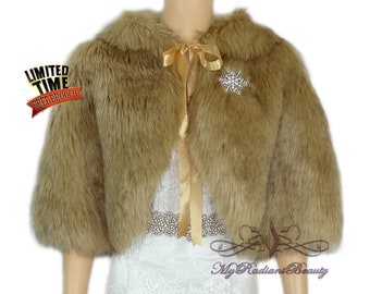 Faux Fur Stole, Vintage Brown Chinchilla Faux Fur Cape, Faux Fur Shrug, Faux Fur Shawl, Fur Shrug, Faux Fur Wrap, Bridal Cape FC108-VBCHIN