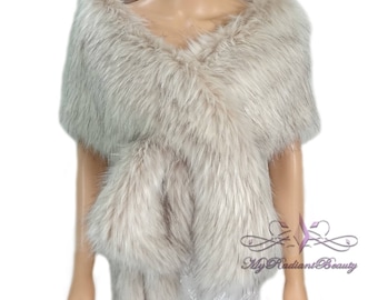 Faux Fur Wrap, Beige Faux Fur Stole, Light Brown Faux Fur Shrug, Faux Fur Shawl, Bridal Fur Wrap, Wedding Fur Stole, Faux Fur CR108-BR