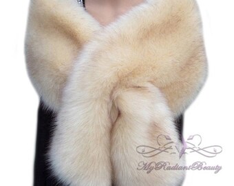 Faux Fur Shawl, Champagne Brown Tips Faux Fur Stole, Faux Fur Wrap, Bridal Fur Shrug, Fox Fur, Wedding Fur Wrap, Faux Fur Shrug CR108-CPNBRT